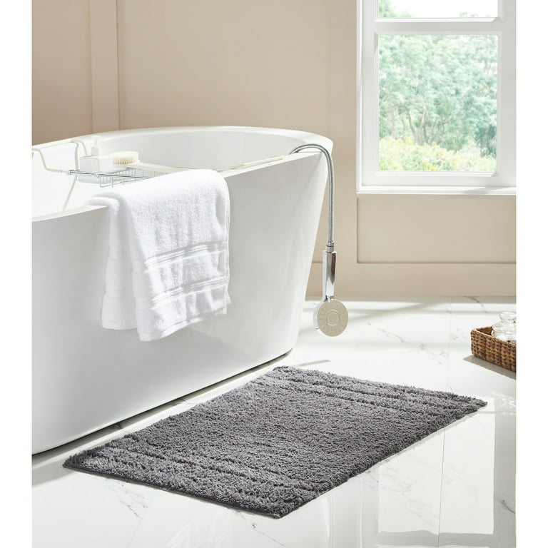 Bathroom Mats 24 x 72 Inch Grey and Yellow Squares and Circles Slip Resistant Area Rugs 
